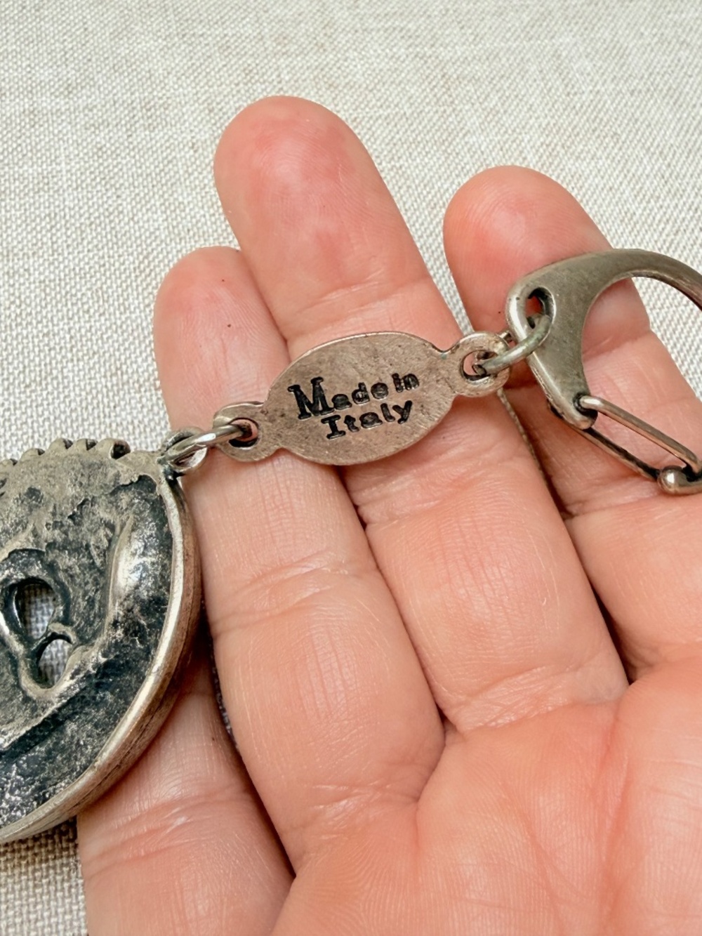 Moon and Sun Evil Eye Pewter Keychain Made in Italy - Picture 2 of 6